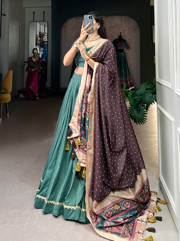 Sea Green Chinon Silk Lace Border Lehenga Choli