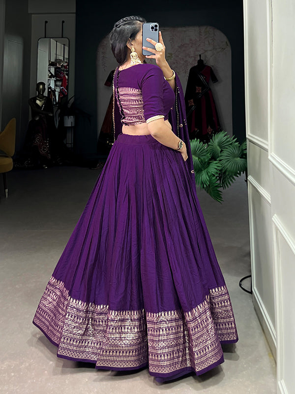 Dark Purple Chanderi Lehenga Choli With Dupatta