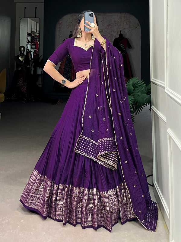 Dark Purple Chanderi Lehenga Choli With Dupatta