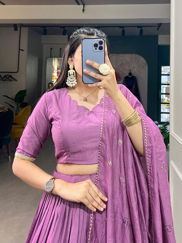 Purple Faux Chanderi Lehenga Choli With Dupatta