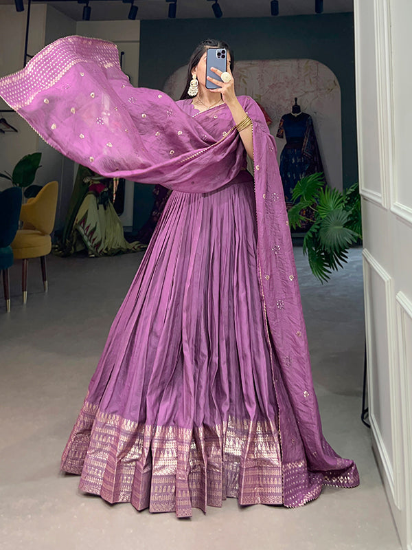 Purple Faux Chanderi Lehenga Choli With Dupatta