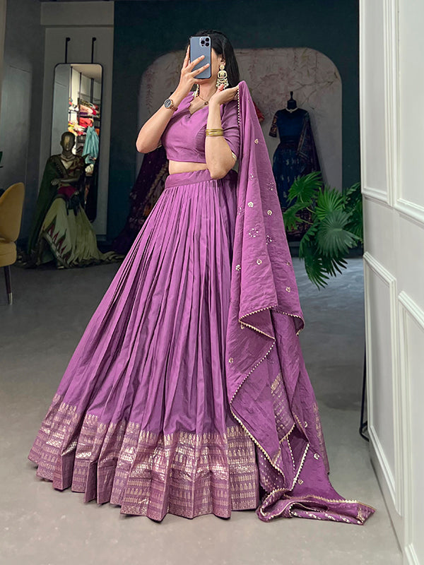 Purple Faux Chanderi Lehenga Choli With Dupatta