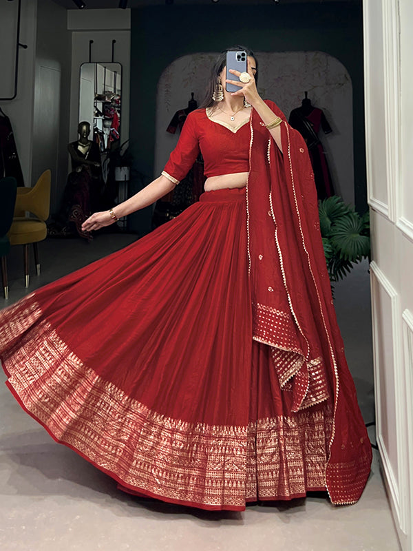 Maroon Faux Chanderi Lehenga Choli With Dupatta