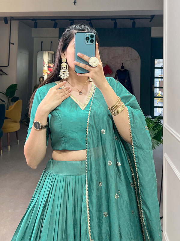 Sea Green Faux Chanderi Lehenga Choli With Dupatta