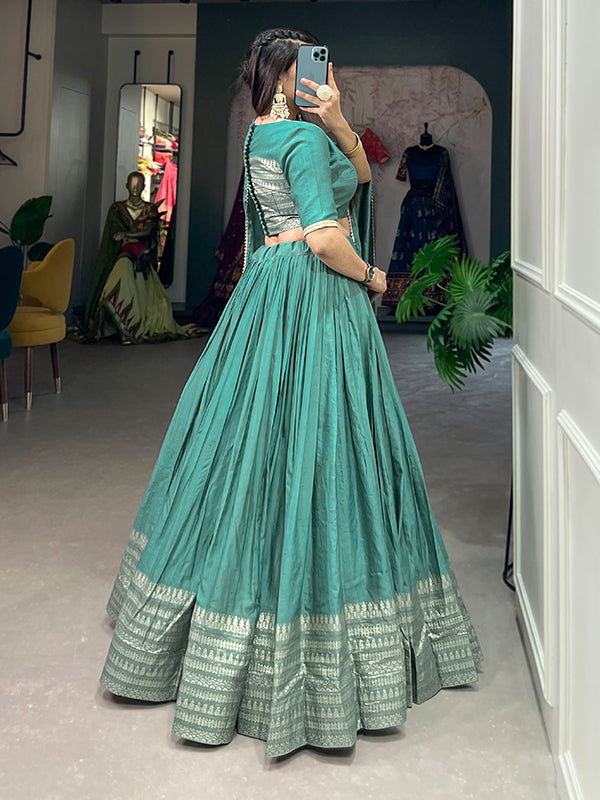 Sea Green Faux Chanderi Lehenga Choli With Dupatta