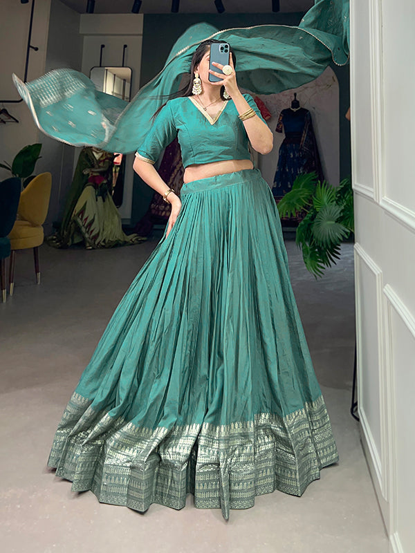 Sea Green Faux Chanderi Lehenga Choli With Dupatta