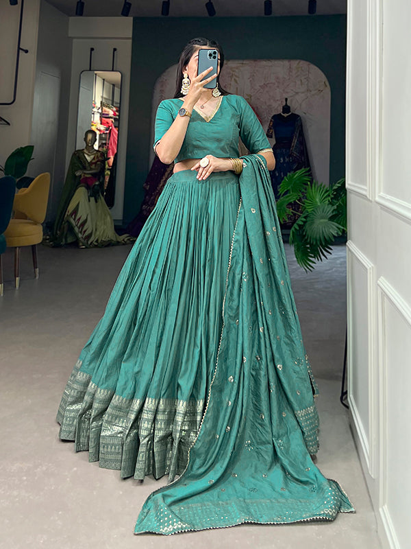 Sea Green Faux Chanderi Lehenga Choli With Dupatta