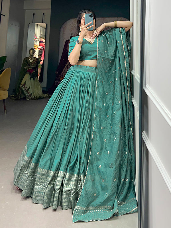 Sea Green Faux Chanderi Lehenga Choli With Dupatta