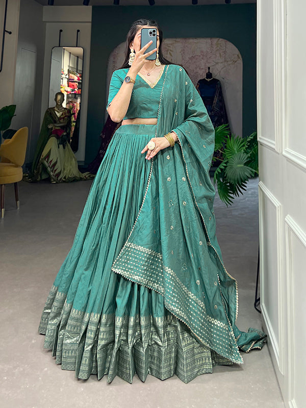 Sea Green Faux Chanderi Lehenga Choli With Dupatta