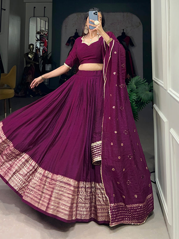 Wine Faux Chanderi Lehenga Choli With Dupatta