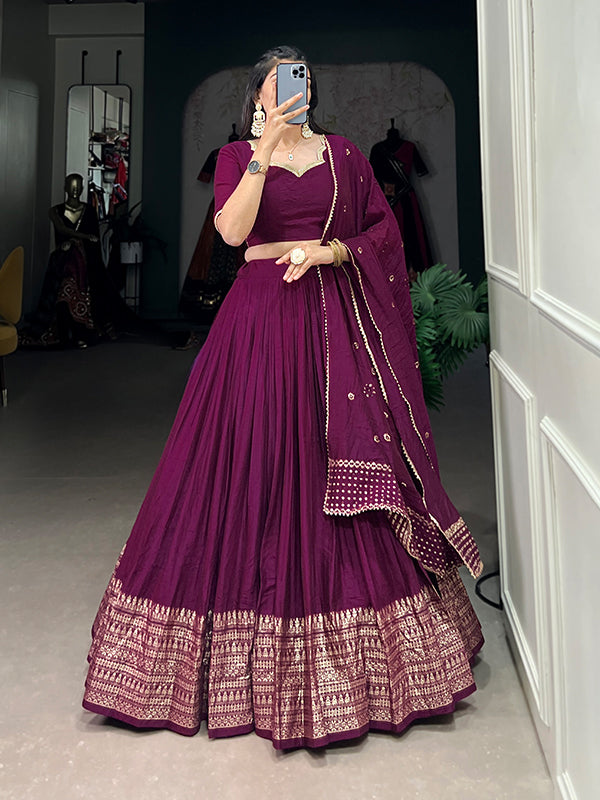 Wine Faux Chanderi Lehenga Choli With Dupatta