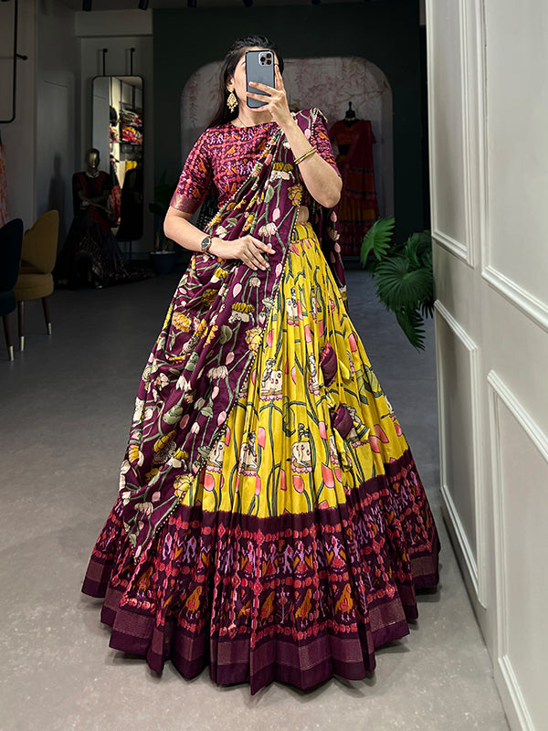 Yellow Tussar Silk With Patola Print Lehenga Choli With Dupatta