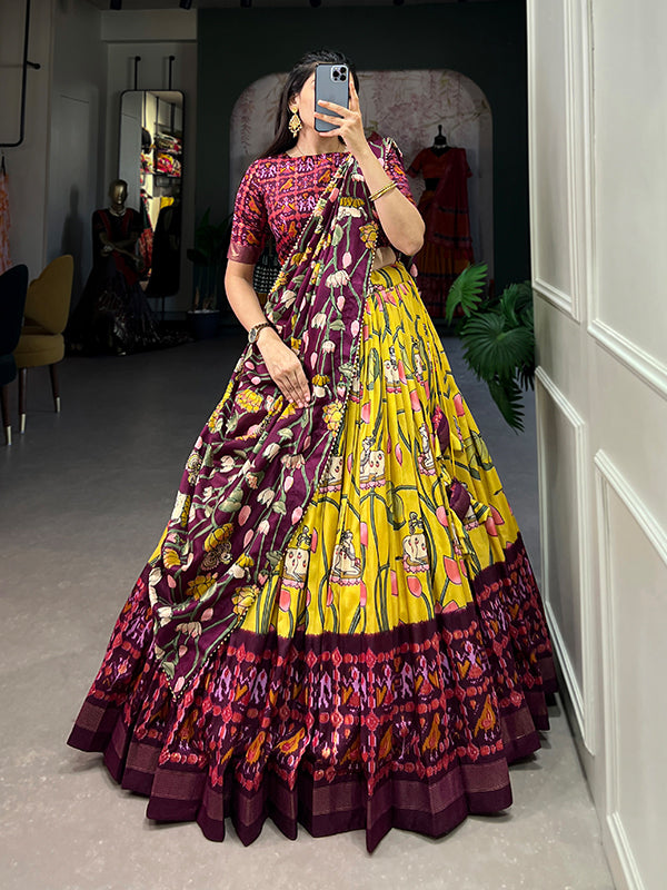 Yellow Tussar Silk With Patola Print Lehenga Choli With Dupatta