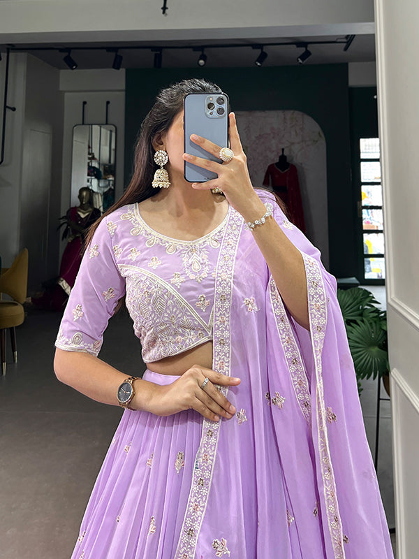 Lavender Georgette Embroidered Lehenga Choli With Dupatta