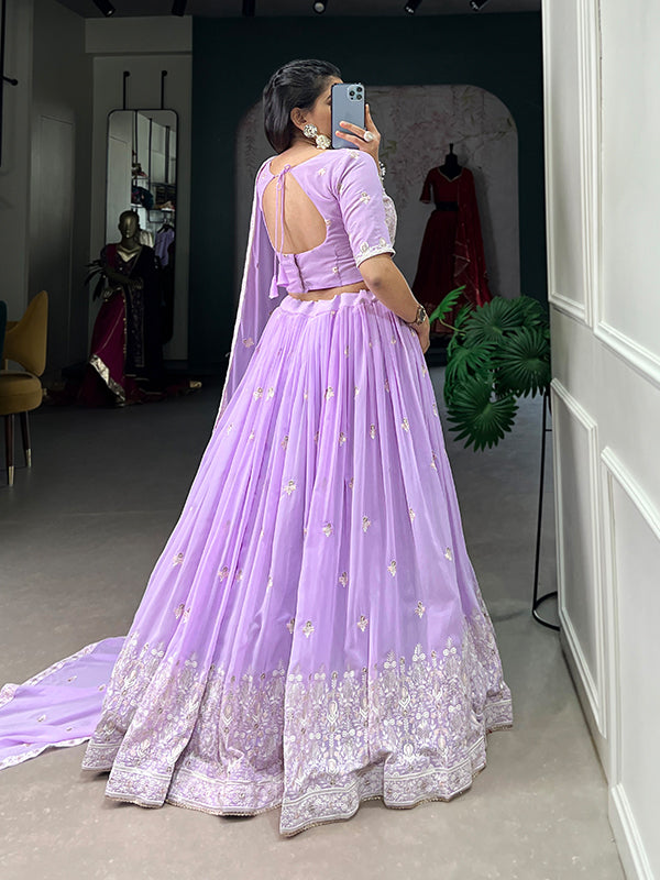 Lavender Georgette Embroidered Lehenga Choli With Dupatta