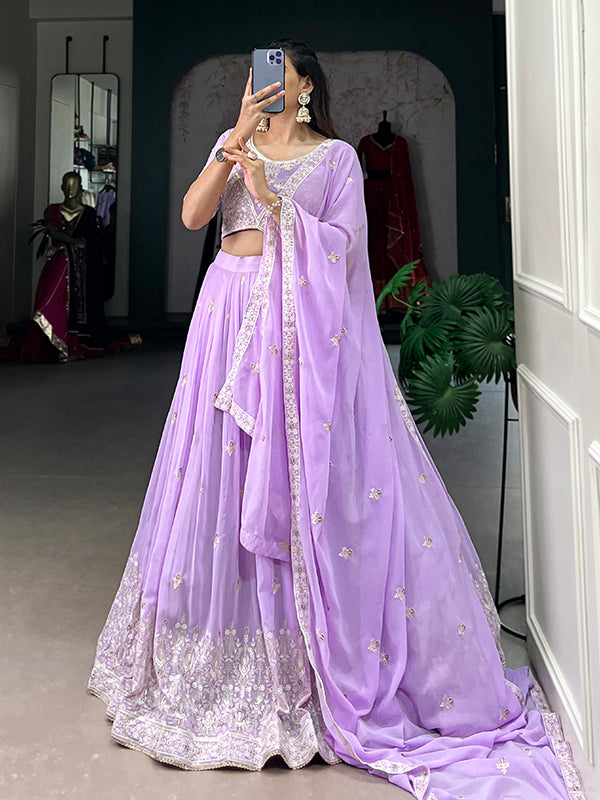 Lavender Georgette Embroidered Lehenga Choli With Dupatta