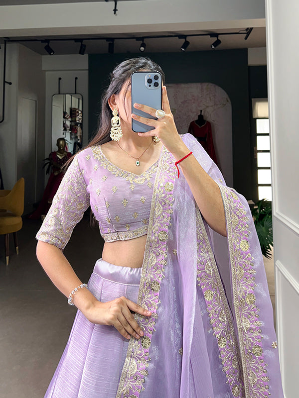 Lavender Burberry Silk With Embrpoidered Lehenga Choli With Dupatta