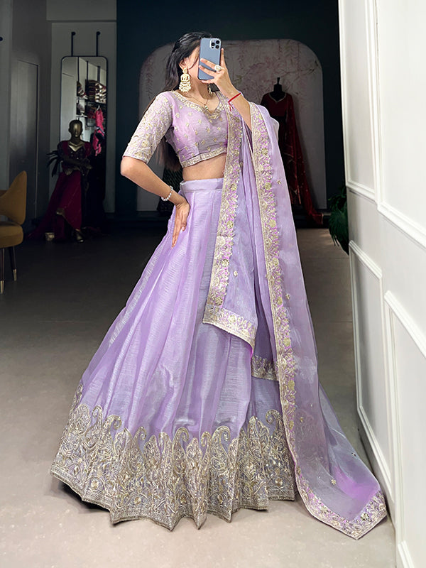 Lavender Burberry Silk With Embrpoidered Lehenga Choli With Dupatta