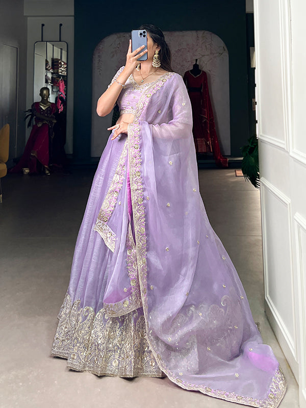 Lavender Burberry Silk With Embrpoidered Lehenga Choli With Dupatta