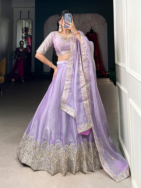 Lavender Burberry Silk With Embrpoidered Lehenga Choli With Dupatta