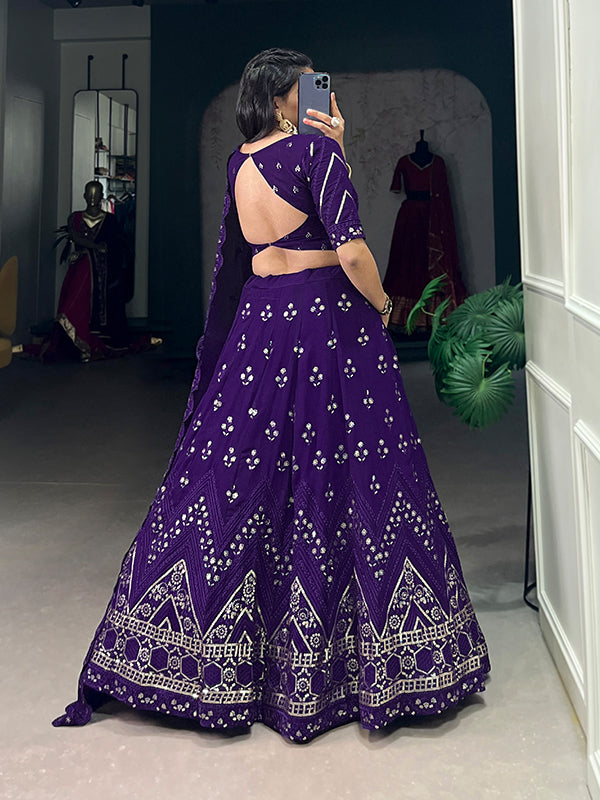 Purple Georgette With Sequins Embroidered Lehenga Choli