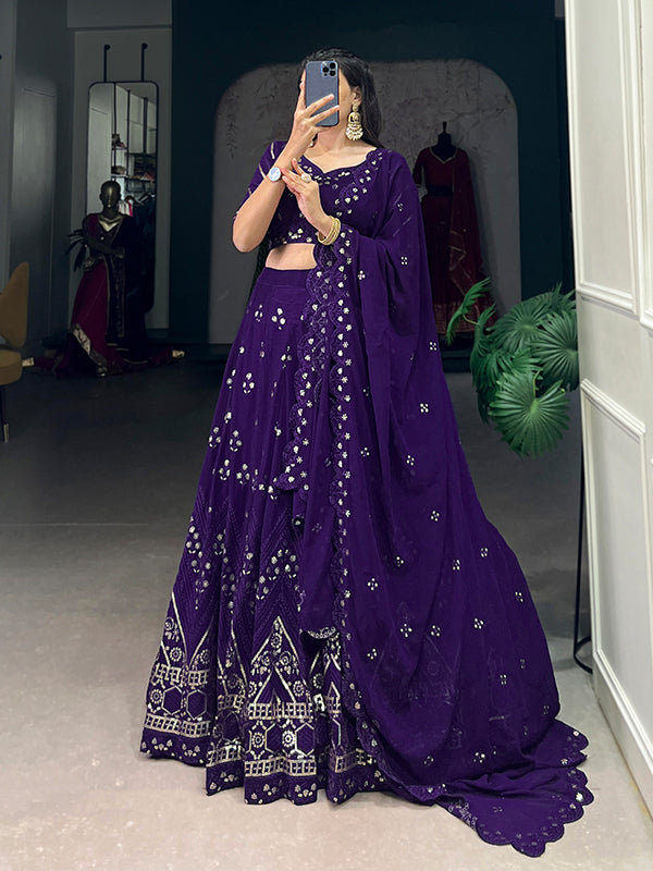 Purple Georgette With Sequins Embroidered Lehenga Choli