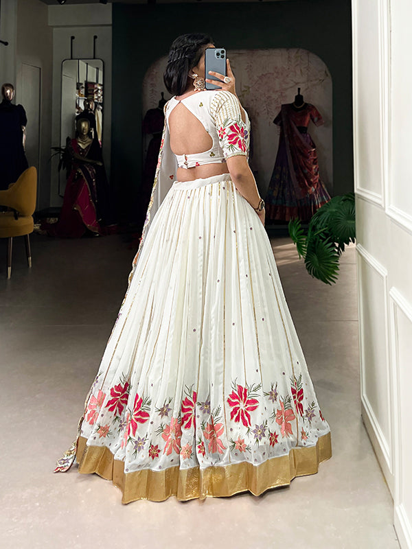 White Georgette With Sequins Embroidered Lehenga Choli