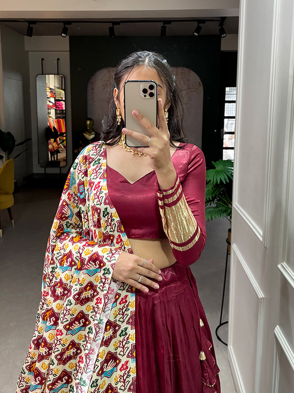 Maroon Gaji Silk With Lagdi Patta Lehenga Choli With Dupatta