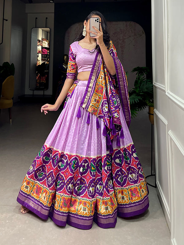 Lavender Tussar Silk With Patola Foil Print Lehenga Choli With Dupatta