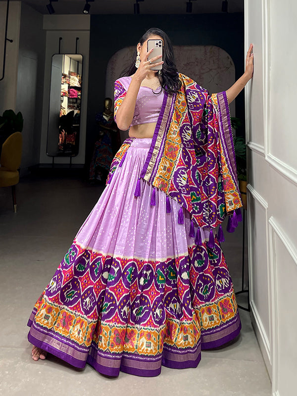 Lavender Tussar Silk With Patola Foil Print Lehenga Choli With Dupatta