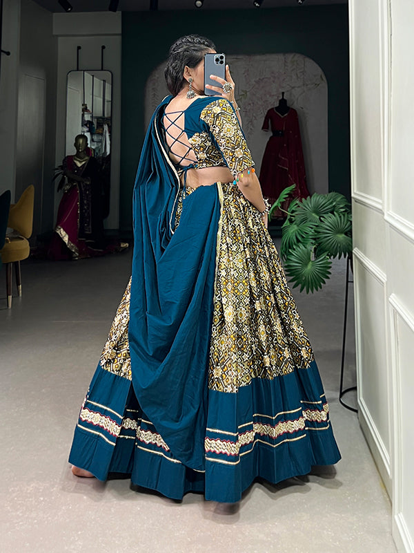 Rama Blue Rayon Dola Silk Printed Lehenga Choli With Dupatta