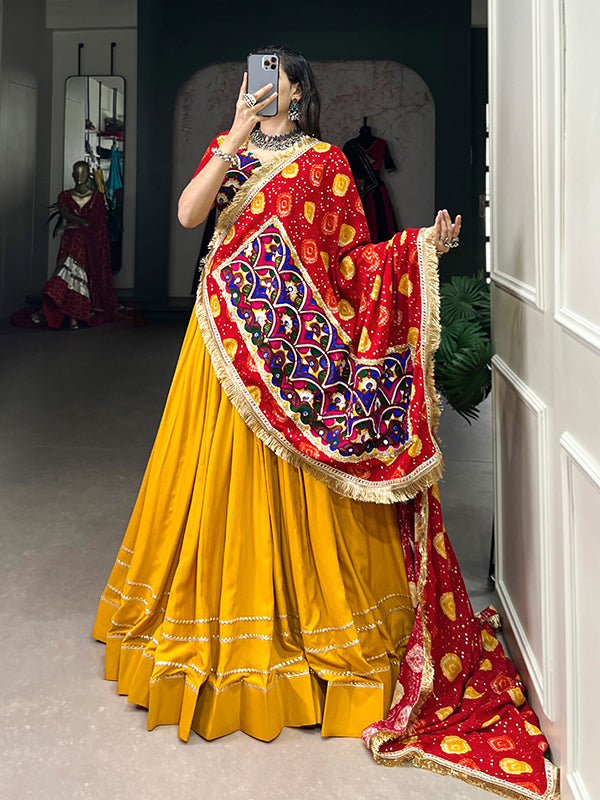 Yellow Pure Rayon With Gota Patti Lace Border Lehenga Choli