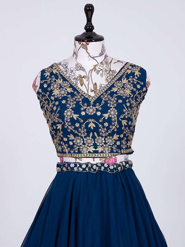 Navy Blue Georgette Embroidered Lehenga Choli With Dupatta