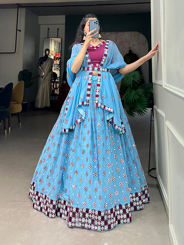 Sky blue Georgette Lehenga Choli With Belt