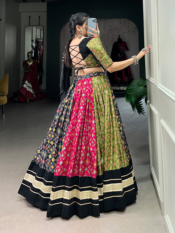 Multicolor Cotton Lehenga Choli With Chanderi Dupatta