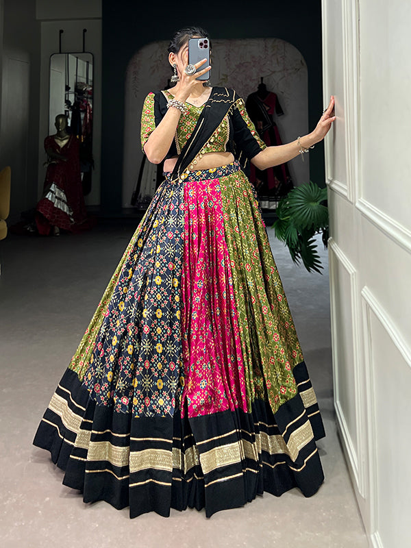 Multicolor Cotton Lehenga Choli With Chanderi Dupatta