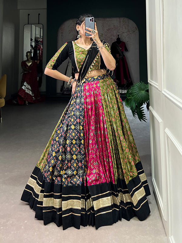 Multicolor Cotton Lehenga Choli With Chanderi Dupatta