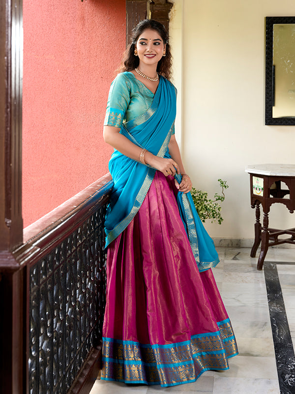 Pink Kanchipuram Zari Weaving Lehenga Choli