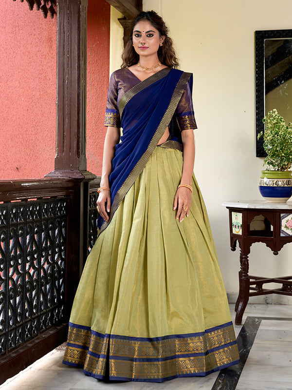 Pista Kanchipuram Zari Weaving Lehenga Choli