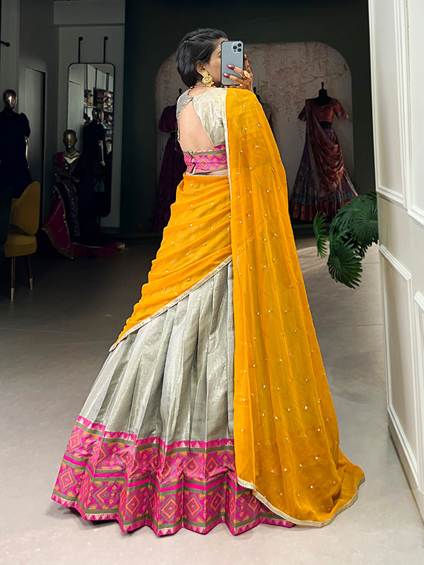 Grey Jacquard Silk Kanjivaram Lehenga Choli With Dupatta