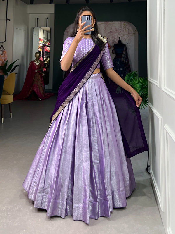 Lavender Jacquard Silk Zari Weaving Lehenga Choli