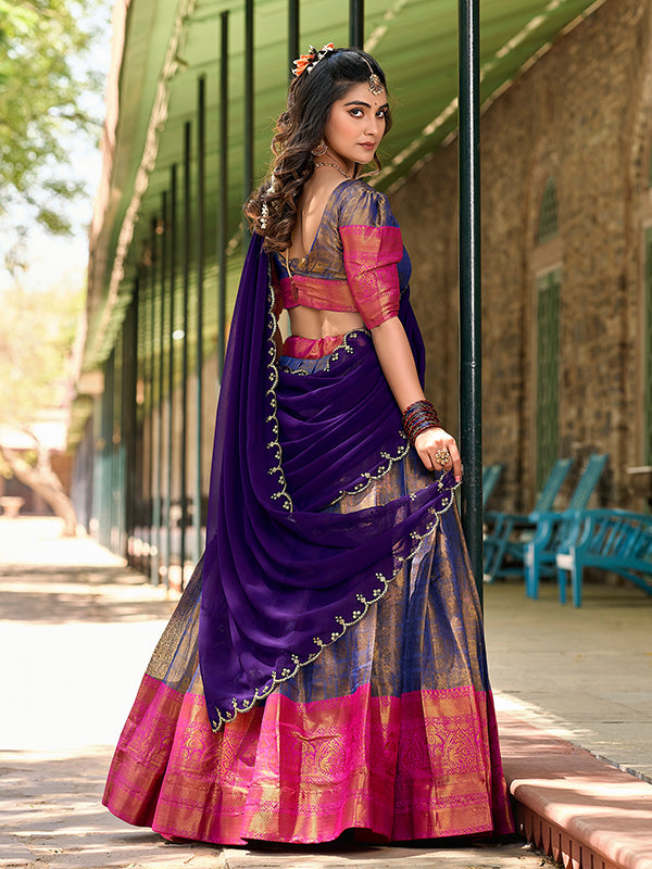 Blue Kanjivaram Zari Weaving Lehenga Choli