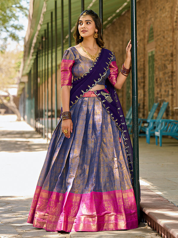 Blue Kanjivaram Zari Weaving Lehenga Choli