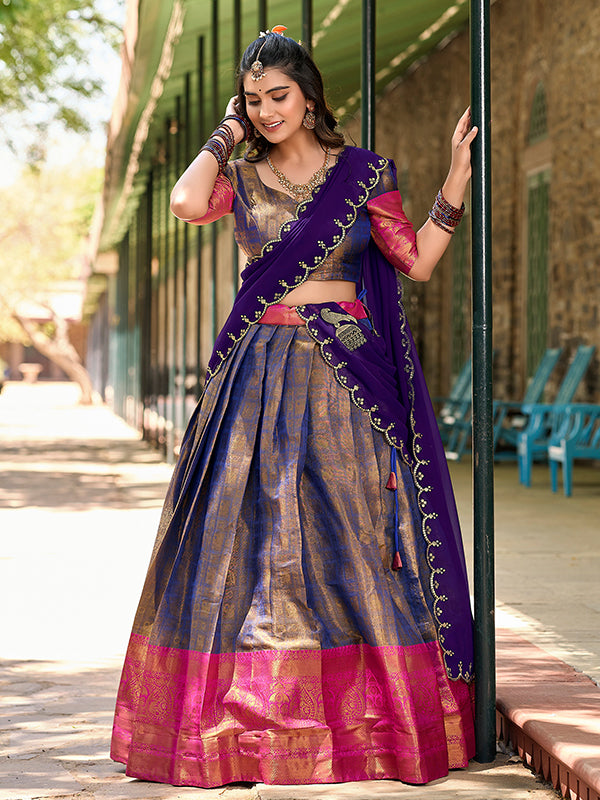 Blue Kanjivaram Zari Weaving Lehenga Choli