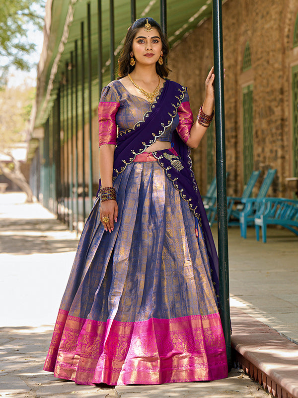 Blue Kanjivaram Zari Weaving Lehenga Choli