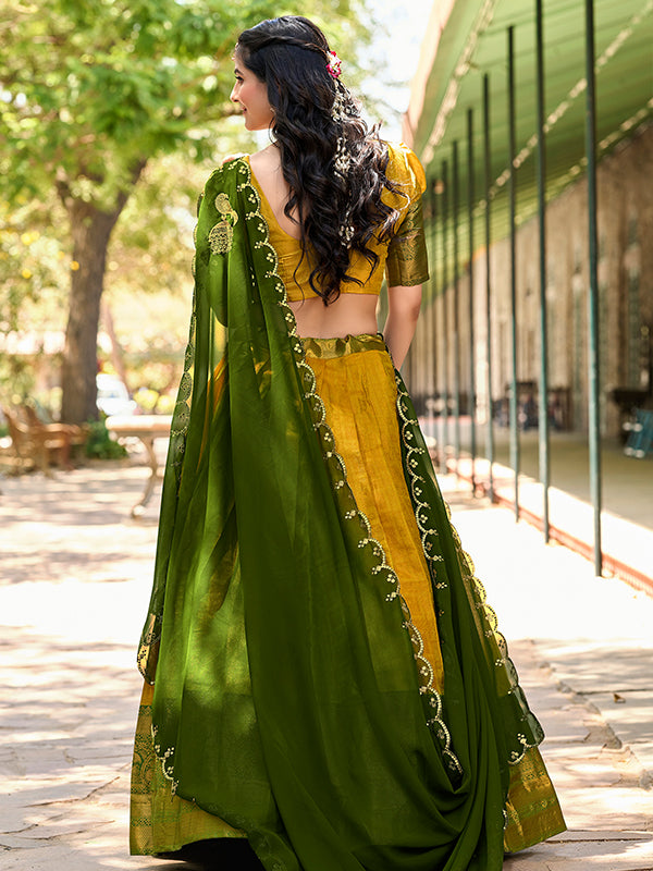 Yellow Kanjivaram Zari Weaving Lehenga Choli