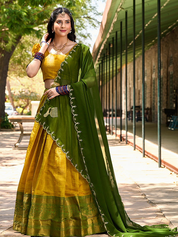 Yellow Kanjivaram Zari Weaving Lehenga Choli