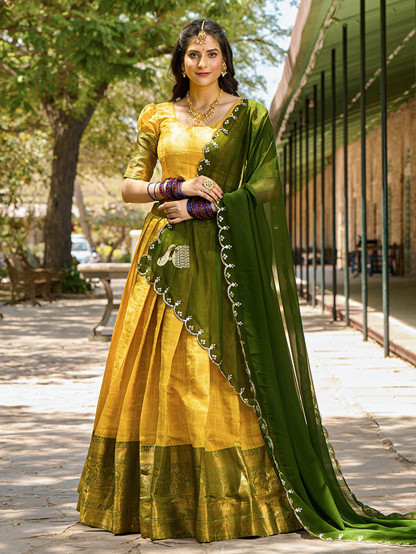 Yellow Kanjivaram Zari Weaving Lehenga Choli