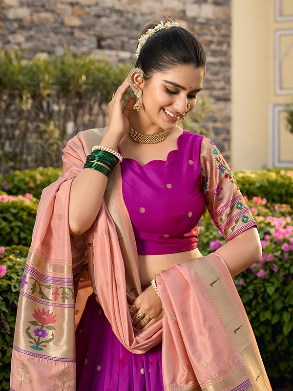 Rani Pink Jacquard Silk Paithani Zari Weaving Lehenga Choli