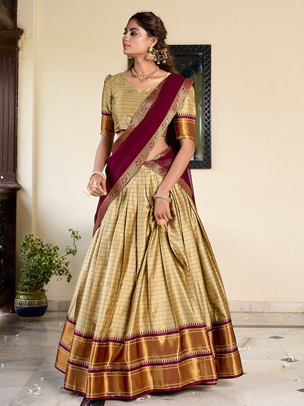 Chiku Paithani Artistry On Cotton Silk Lehenga Choli